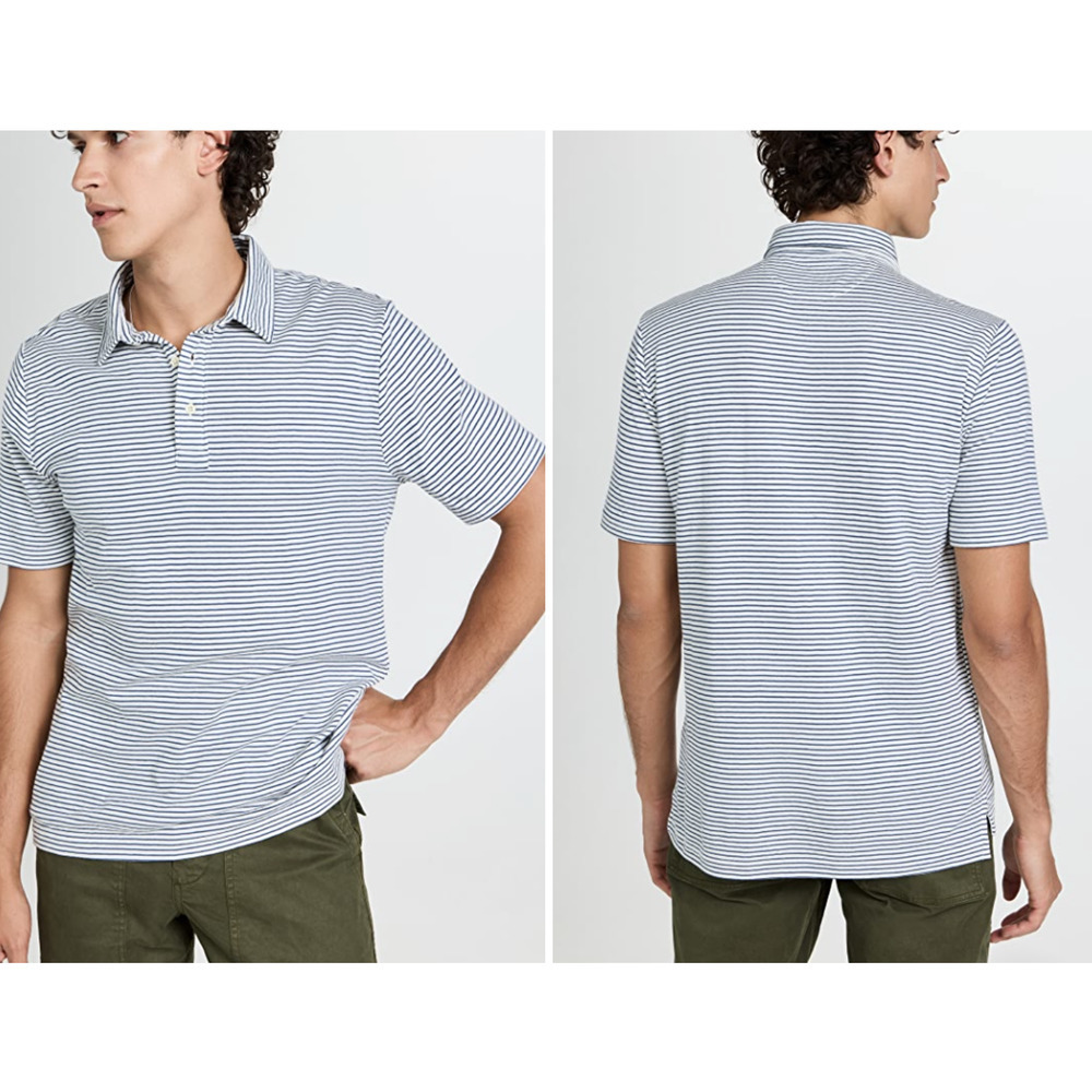Faherty Cloud Stripe Short Sleeve Polo in white Blue ~XL